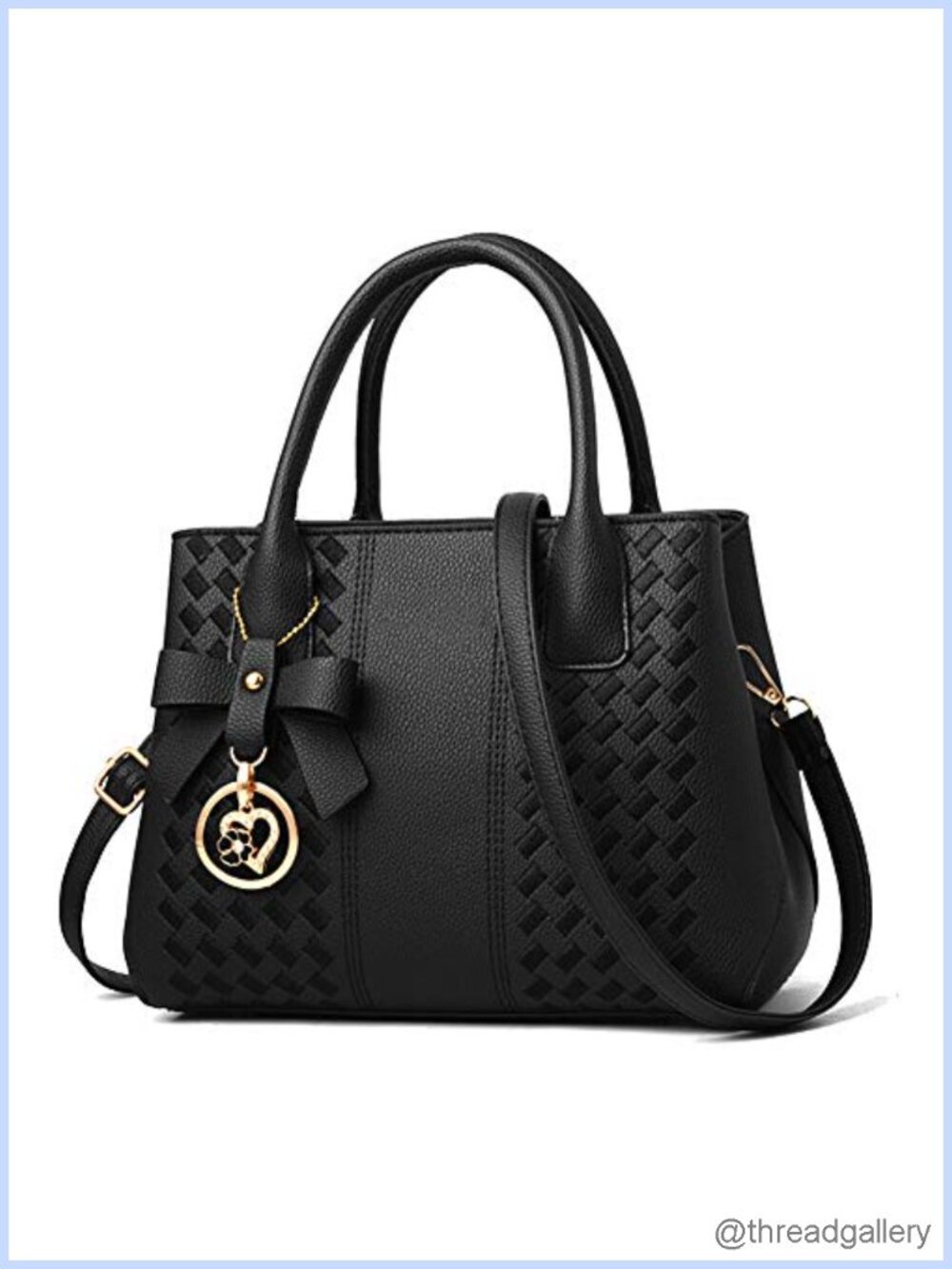 PU Leather Satchel Top Handle Shoulder Tote Bag with Bow Knot
